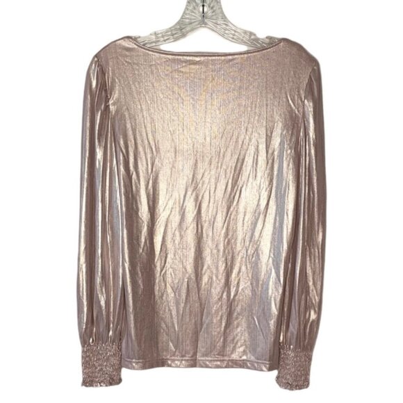 NANETTE LEPORE Pink Metallic Y2K Lightweight Smocked-Cuff Retro Blouse Small - Picture 5 of 6